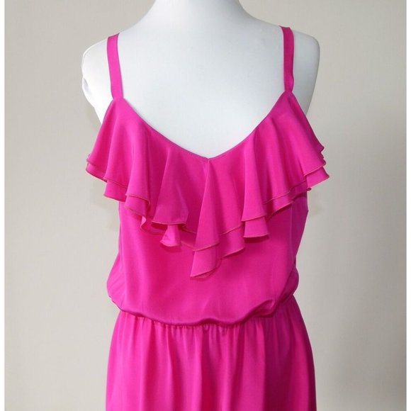 AVENUE A NYC Vibrant Magenta Pink Barbiecore Silk Lolita Sun Dress size Large - Picture 2 of 5